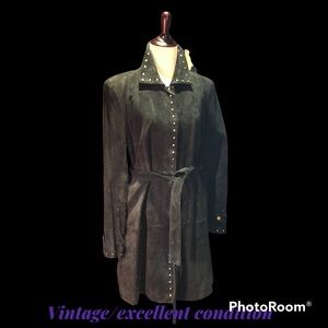 Vintage Express black suede coat with silver tone studs. In very good condition.
